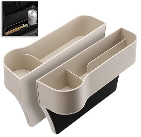 Car Seat Gap Filler and Organizer | Multi-Functional Storage Box with Cup Holder for Front Seat (Beige)