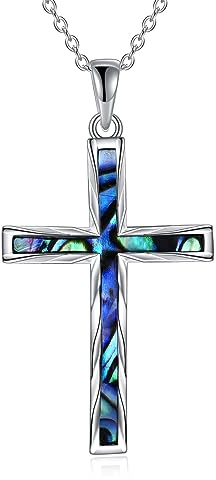 YAFEINI Kreuz Kette für Damen Sterling Silber Kreuz Anhänger Halskette Abalone Muschel Kreuz Schmuck Geschenke für Mädchen Männer