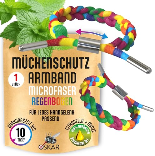 LGBTQ-Pride - Mückenschutz Armband Erwachsene, 1er Pack zur Mückenabwehr - Rainbow geflochten - Anti Mücken Schutz, extrem effektiv & Wiederverwendbar | Mückenarmband für Camping & Festival