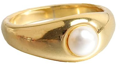 PAURO Damen Edelstahl Minimalistischer Hochglanzpolierter Perlenring Gold Größe 54 (17.2)