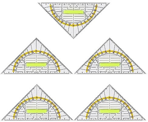 Alicer 5pcs Geodreieck mit Griff, Zeichendreieck Winkelmesser, Geometrie Dreieck für Schule Studenten Büro Designer Malerei, Bruchsicher Büro Mathe Schulset Schreibwaren(Transparent + Gelb)