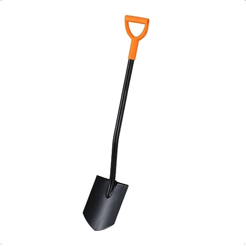 Galaflor - Spaten Spitzspaten aus Stahl 116 cm Gartenspaten mit D-Griff | Spatenschaufel mit Trittschutz für harte Böden, Umgraben & Pflanzen, 29x20 cm Blatt, Metall Spaten in Schwarz Orange