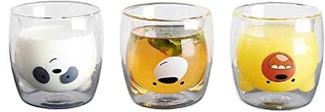 FrEshn Bierkrug Schöne Panda Doppelwand Glasschale 250ml Bär Biergläser Kreative Morgen Milchglas Saft Hitzebeständige Becher Schnappglas Weinglas (Size : 3PCS Set)