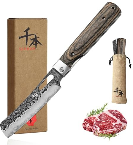 SENBON 440A Camping Kochmesser Edelstahl scharfes japanisches stil faltbares tragbares Reise-Obstmesser mit olivfarbenem Griff Taschenkochmesser