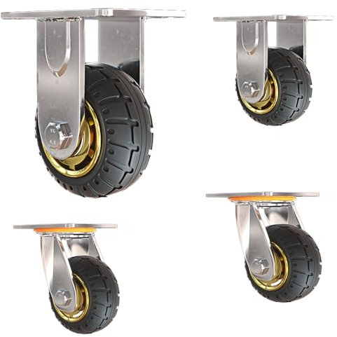 HJXGQJM Schwerlastrollen, Transportrollen Mit Bremse, Gummi Rollen, für Rollbrett Werkstatt Schwere Möbel Palettenmöbel Rollwagen Räucherschrank Werkzeugwagen (Size : 4in(2steerable 2non-steerable))