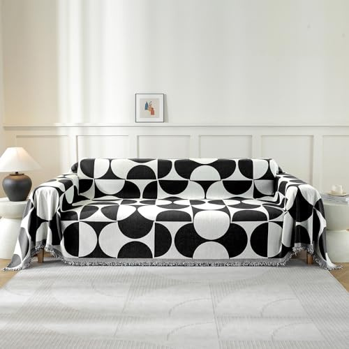 Ystyle Universal Couchüberwürfe, 180x230 cm, Schwarz Weiß | Sofadecken mit Fransen Geometrisches Muster, Sofaschutz Hund Katze, Dekorativ Sofa Überzug Waschbar, Sofaüberwurf