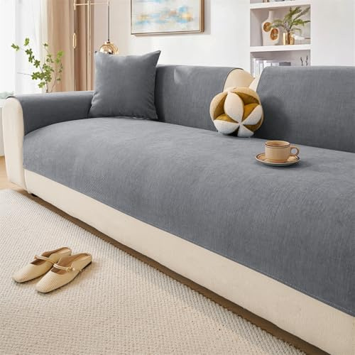 LINGKY Chenille Sofabezug 1 2 3 4 Sitzer, Sofadecken Für Sitzfläche, Ecksofa Sofa überzug, Sofaschoner rutschfest, Couch Überzug L Form Sofaüberwürfe, Sofaschutz Katze Hund (Grau,70x150cm)