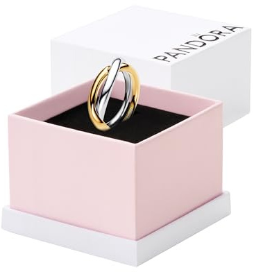 PANDORA Essence Anillos entrelazados de plata de ley y chapados en oro de 14 quilates, talla 54