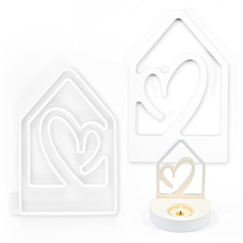 Silikonform Häuser, Silikon Gießformen, Herzförmige Kerzenhausform, Silikon Gießform Kerzenhalter für Sojawachs, Seife, Gips, Handwerk (ohne Sockel)