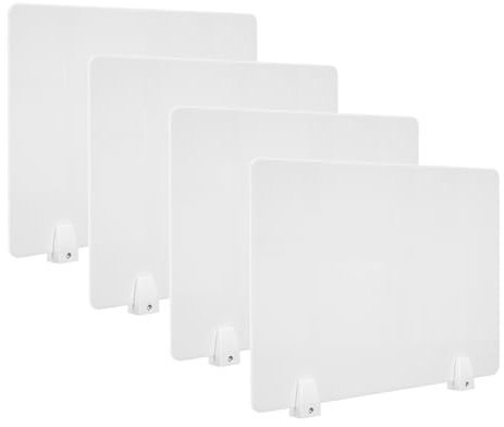 Schreibtisch-Trennwände, Büro-Trennwände, Sichtschutz, Acryl-Plexiglas-Schild mit Klemmen für Büros, Schulen, Call-Center, 50 cm L x 40 cm B (weiß), 4 Stück
