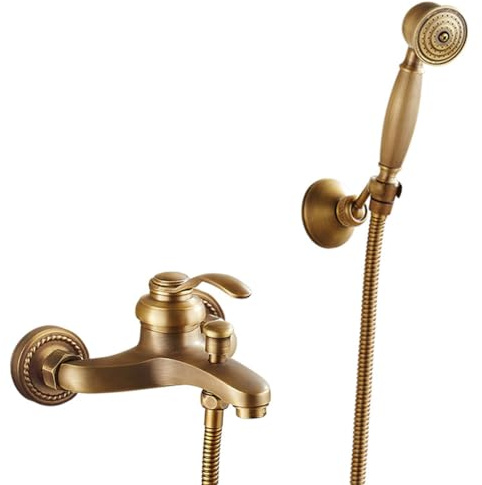 Badewannenarmatur Badewanne Wasserhahn Retro Vintage Stil Messing Wandmontage Einhand Wannenbatterie Badewannen Armatur Mit Handbrause Badewanne Mischbatterie Duscharmatur, Bronze