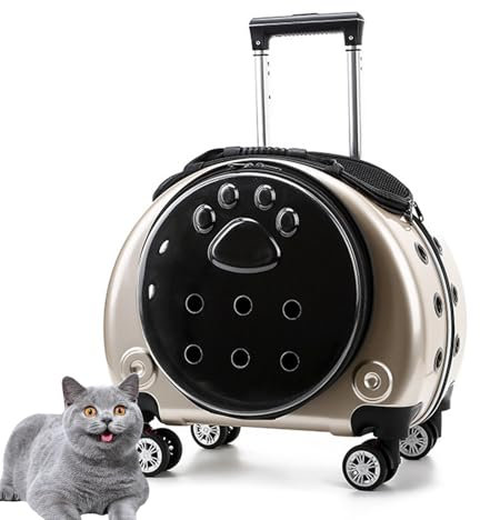 PJDDP Haustiergepäck, Rolltasche Für Haustiere Mit Transparenten Belüftungslöchern, Tragbarer Hunderucksack, Reise-Tragetasche Für Katzen/Hunde,Gold