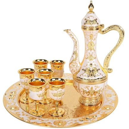 SUPBEI Théière Turque Vintage avec 6 Tasses à Café, Ensemble de Cafetière Turque, Théière en Métal, Kit de Théière à Vin de Style Russe, Plateau à Thé, Théière et Tasses à Thé pour Cadeau