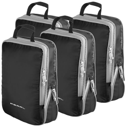 PEARL Kompressionstaschen: 4er-Set Kompressions-Packtaschen für Handgepäck, Größe L, 37x27x7 cm (Packtasche für Handgepäck-Koffer, Pack-Organizer, Umhängetasche)