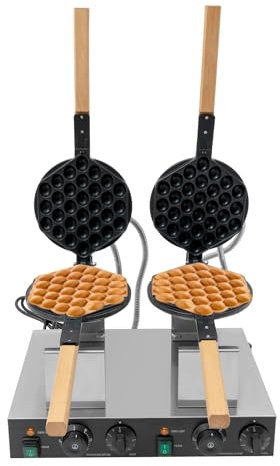 Hanmorfarbi Máquina de gofres de doble cabeza, máquina quiche de doble cabeza para uso doméstico, máquina de quiche comercial y máquina de panqueques de acero inoxidable, rotación de 180°