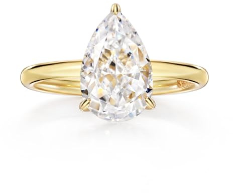 Michooyel Anillo de compromiso de circonia cúbica chapado en oro de 18K para las mujeres, anillos de promesa de solitario CZ de corte de pera de 2.0 quilates 925 anillos de plata esterlina Gold