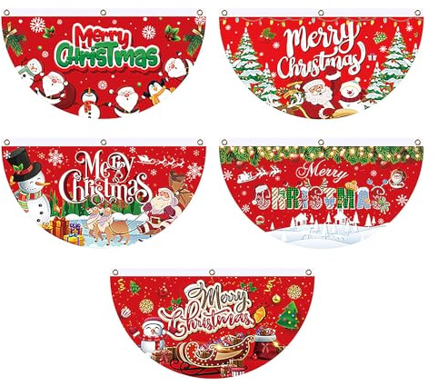 5 Stück Weihnachts-Flaggen für den Außenbereich, Weihnachts-Halbfahnen-Banner für den Außenbereich, Frohe Weihnachten-Fan-Flagge, Weihnachtsmann, Willkommen, W