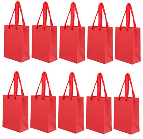 Healifty 10stücke Rote Geschenktüte Aus Papier Mit Henkeln Für Valentinstag Feiern Und Einkaufen Robust Und Handlich