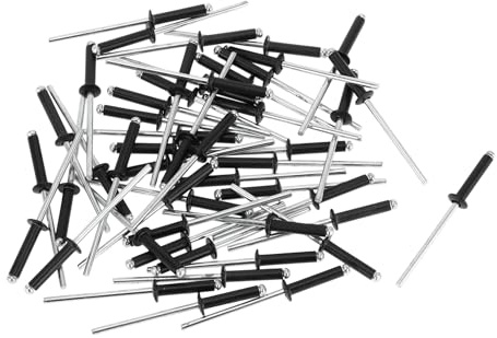 Partuto 50 Stück Kuppelkopf Großkopf Blindnieten Aluminium Schwarz Silberton 3mm Griffdurchmesser 16mm Grifflänge 6,3mm Flanschdurchmesser