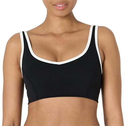 Amazon Essentials Sujetador Deportivo FormFlex, Suave y Ligero, con Cuello en V y Ribete en Contraste Mujer, Blanco/Negro, XL
