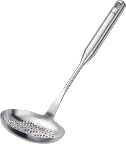 Fissler Essential/Edelstahl-Schaumlöffel (35 cm) große Siebkelle, Abseih-Löffel mit Aufhänge-Öse, Spülmaschinen-geeignet