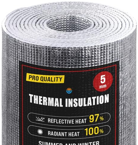 Japard Window Insulation for Winter, Double Sided 5mm Reflective Insulation Roll, 39.3 inches Wide by 16.3 feet Long, Aluminum Foam,Radiant Barrier kit for Garage Doors and Walls