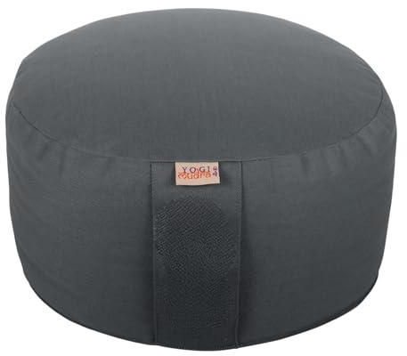 Yogimudra Ersatzbezug für Yogakissen – Rundkissen mit Kordelzug (Ø33 cm x 17 cm, 1 Stück) – 100% Baumwolle (Grau)