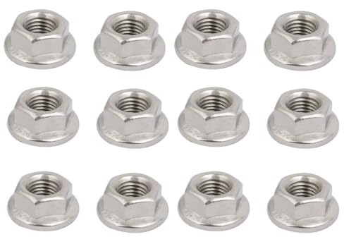 TOP-VIGOR 12Pcs M8 x 1mm Fine Thread Flange Nuts, 304 Stainless Steel Hex Lock Nuts, Threaded External Hex Flange Nut for Automotive, Machinery, DIY Projects