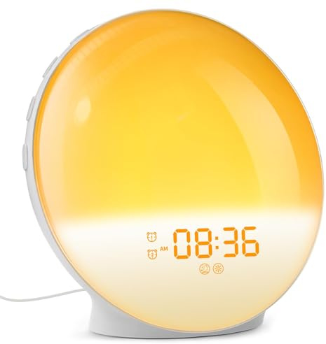 Dekala Sonnenaufgangswecker für schwere Schläfer, Wecklicht Sonnenaufgang, FM-Radio, dualer lauter Alarm mit weißen Geräuschen, Nachtlicht in 7 Farben, für Schlafzimmer, Erwachsene, Kinder