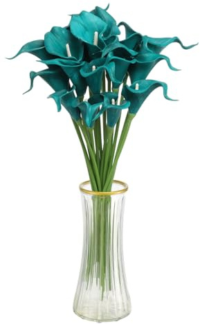 sourcing map 20pcs Artificial Calla Lily Fake Silk Flowers Bouquet Real Touch for Home Garden Wedding Party Decoration, Dark Cyan
