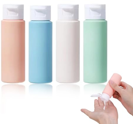 Flacon Voyage 50ml,Flacon Voyage Avion,Lot De 4 Bouteilles Rechargeables Et Anti-Fuite Pour Shampoing,En Silicone Souple,Avec Bouchon à Clapet,Compatible Bagage Cabine,Pour Lotion,Gel Douche