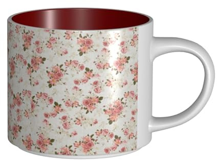Tcoay Tazze da caffè, colazione, tazza da latte d'avena, tazza da tè, tazza in ceramica, grande, vintage, shabby chic, floreale, rosa, fiore,Rosso,Taglia unica