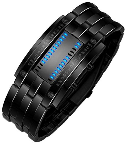 Armband digital sport herrklockor datum LED rostfritt herrklocka atomklockor för kvinnor, Svart, En storlek