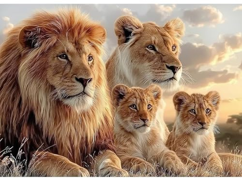 CEOVR Lion Diamond Painting Kits Adults,Diamond Painting Art Kits 30x40cm,Lion Family 5D Gem Art Craft Set