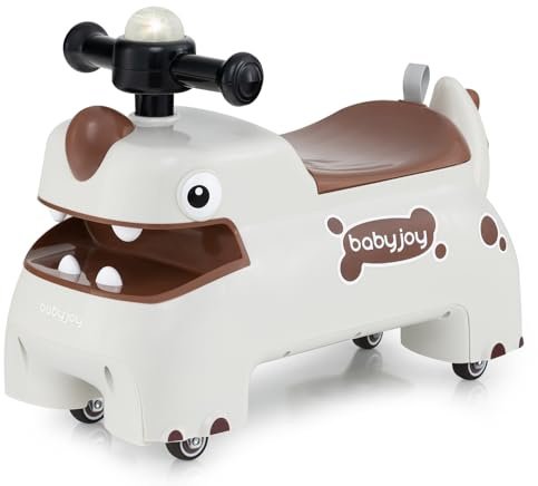 FANTASK Kinderauto, Rutschauto Dinosaurier mit Stauraum unter dem Sitz, Rutschfahrzeug mit Lichter & Musik & Hupe, Baby Walker für Jungen & Mädchen ab 18 Monaten (weiß)