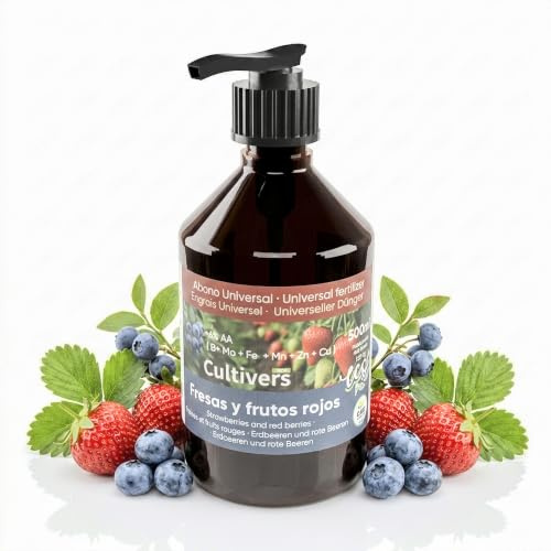 CULTIVERS Abono Fresas y Frutos Rojos 500 ml Fertilizante Líquido Ecológico NPK con Aminoácidos Potencia Color Sabor y Maduración | Nutrientes Orgánicos con microelementos frambuesas grosellas moras