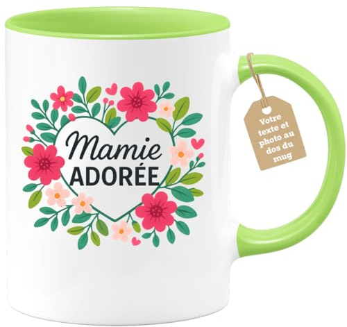 quotedazur Café-Croissant - Mug Mamie Personnalisé - Mamie Adorée - Cadeau Fête Des Grands-Mères - Vert/Céramique