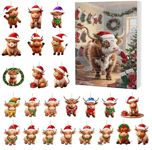Calendarios de adviento de, decoración Inspirada en Alpinas, 26x18x3cm, decoración de adviento acrílico de de 24 días, Lindos calendarios adventores de Ganado de Las Tierras Altas, arreglo d