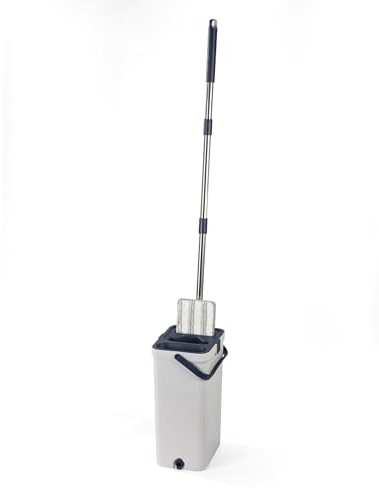 Beldray Deep Clean Ultimate Set med platt huvudmopp och hink – trippelfunktionssystem, separata fack för rent och smutsigt vatten, 180° roterbart mopphuvud, 2 skrubb- och polerkuddar, 2 l tank