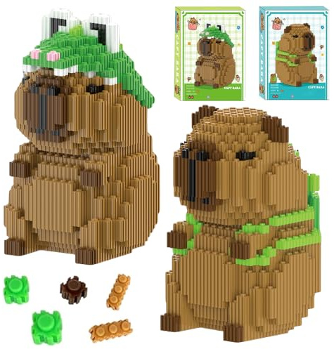 RNPKZ 2 Stück Tier-Blöcke Micro Building, Capybara Bauspielzeug, Particle Baustein-Set, Capybara Bausatz, Klassischer Cartoon Mini Bausteine, Mini Bausteine DIY-Spielzeug für Kinder und Erwachsene