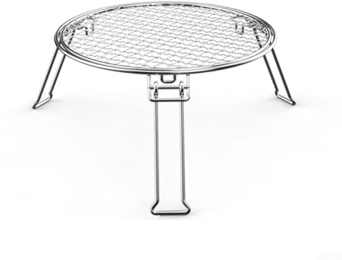 Griglia pieghevole in acciaio inox per barbecue da campeggio, portatile, rotonda, con 3 gambe, per picnic all'aperto, cucina in giardino e falò