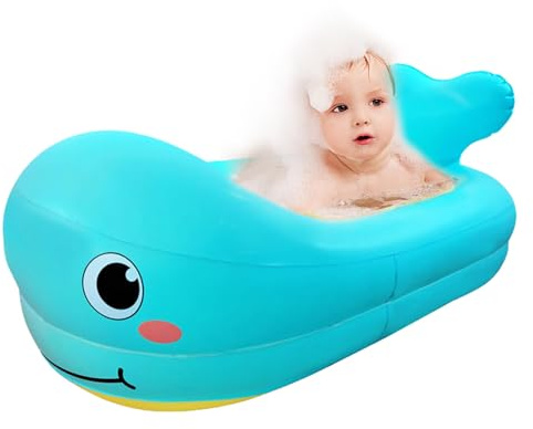 Aufblasbare Babybadewanne – Tragbare PVC-Reisebadewanne mit niedlichem Design und langlebigem, dickem und bequemem Kissen | Rutschfester, auslaufsicherer Pool hilft