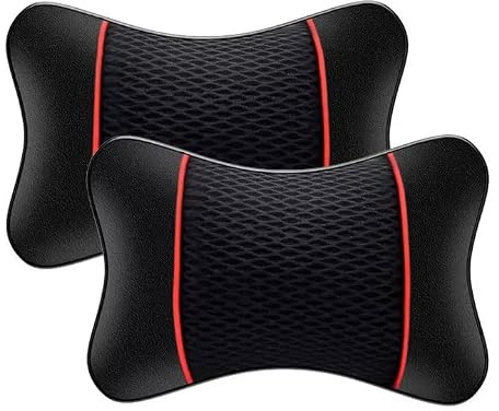 ONEMAJI 2Pcs Car Neck Pillow for VW Passat (B9) Variant 2024 2025 2026 Memory Foam Ergonomic Headrest Support Breathable Cushion Driving Comfort Travel,Black-Red