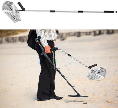 Rastrillo tamizador de Arena, Pala de Playa de 51 de Largo con Mango Desmontable - Accesorio para Detector de Metales, Pala de Arena versátil para Costas, Fondos Marinos y gallineros.