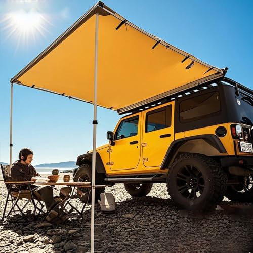 Pounjsd Ausziehbarer Dachträger-Sonnenschutz, PU5000 mm Einziehbare Auto-Seitenmarkise mit Aufbewahrungstasche, Wetterfestes UV50+ Vorzelt Wohnwagen mit Tragetasche (Size : 160x250cm/5.2x8.2ft)