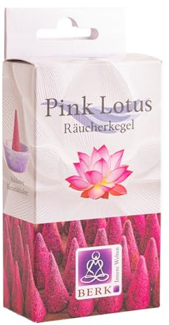 BERK Räucherkegel Pink Lotus Blue Line – 14 handgefertigte Masala-Kegel inkl. Keramikhalter – Sanfter Lotusduft für Meditation & Entspannung
