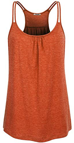 Hibelle Camiseta sin mangas con cuello redondo y espalda cruzada para mujer, Naranja Rojo, M