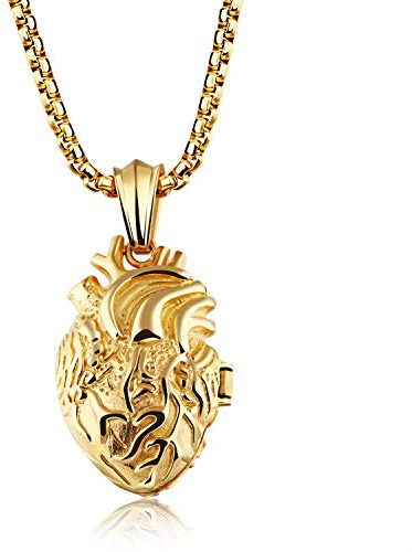 Damen Herren Herz Anhänger mit Halskette Orgel Medaillon Herz Anhänger für Männer Frauen Edelstahl mit Goldkette 55cm Gold Silber Schwarz