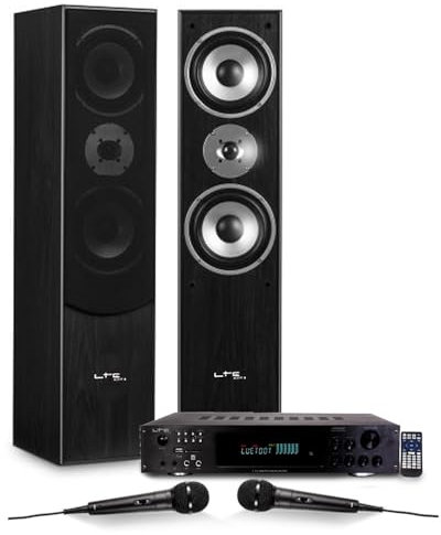 Ltc audio Pack HiFi L766-BK Home-Cinéma/Karaoké - Enceintes Colonne 700W - amplificateur 2 x 50W ATM6000BT - 2 Microphones