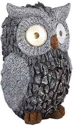 GLOBO Solar Eule Gartenskulptur für Außen Gartendeko Figur Skulptur grau Akku, Kunststoff, 2X LED 3000K, LxBxH 13,5x11,5x19,5 cm